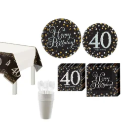Sparkling Celebration 40th Birthday Tableware Kit For 8 Guests