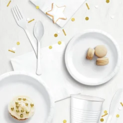 White Heavy-Duty Plastic Forks, 20ct -Party Supply Store white tableware lifestyle 033123 1